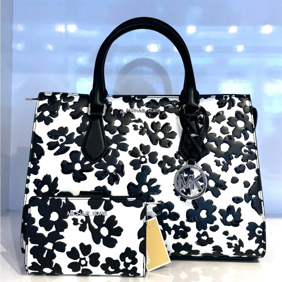 Michael Kors Sheila Medium Floral Print Satchel Bag & Matching Bifold Wallet Set - Picture 1 of 10